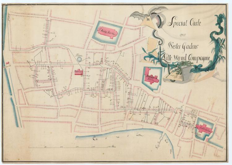 Kort fra 1742, der viser vandledningerne i København